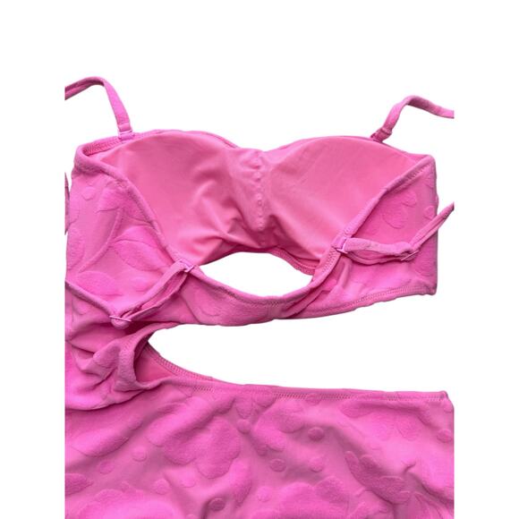 NWOT Aerie One Piece Swim Suit Women M Bubble Gum Pink Floral Cut Out Adjustable - Picture 5 of 8